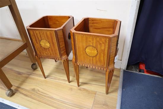A pair of satinwood and marquetry jardinieres, width 28cm, height 51cm